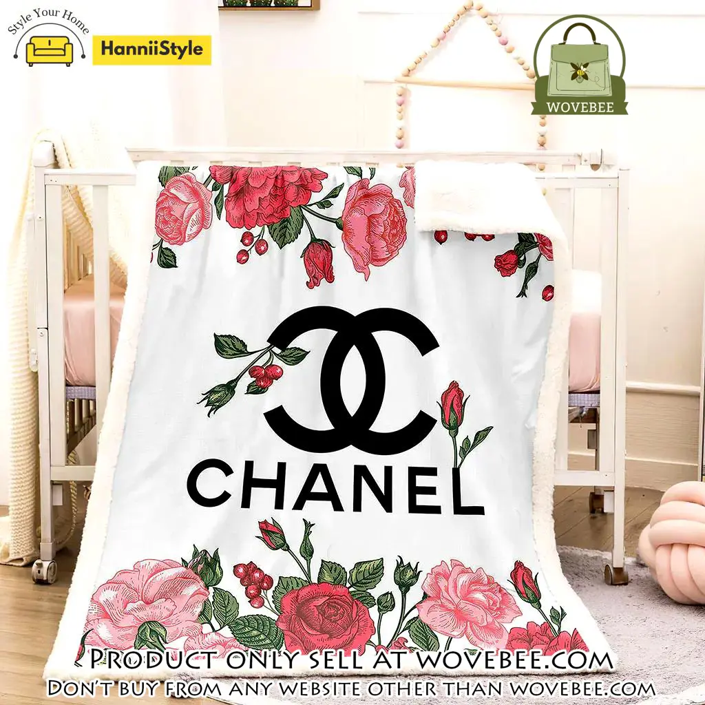 Chanel roses luxury brand premium blanket fleece home decor wvb4851372